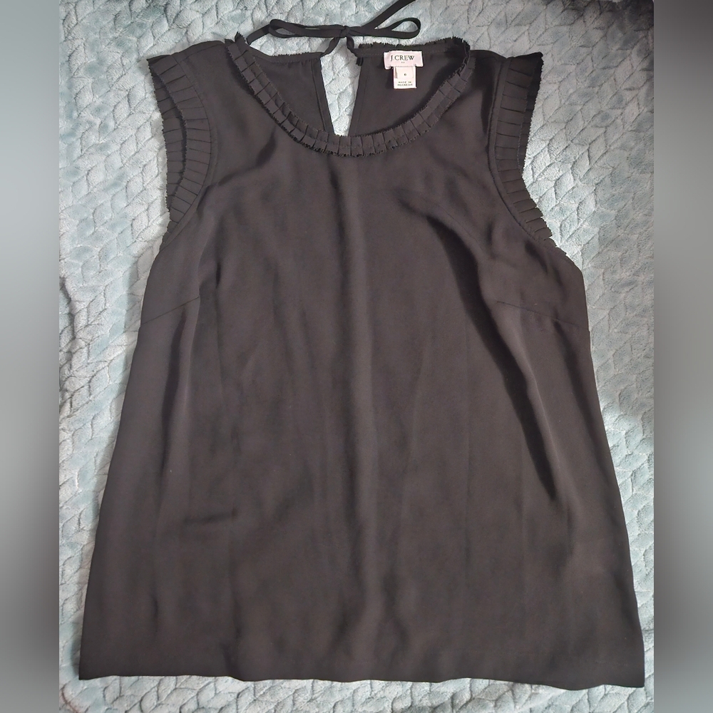 J. Crew Black Tank Top with Rounded Neckline and Ruffle Trim